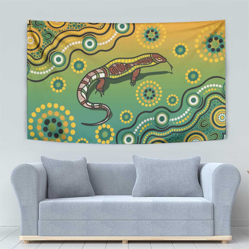 Goanna Aboriginal-style Dot Artwork Tapestry