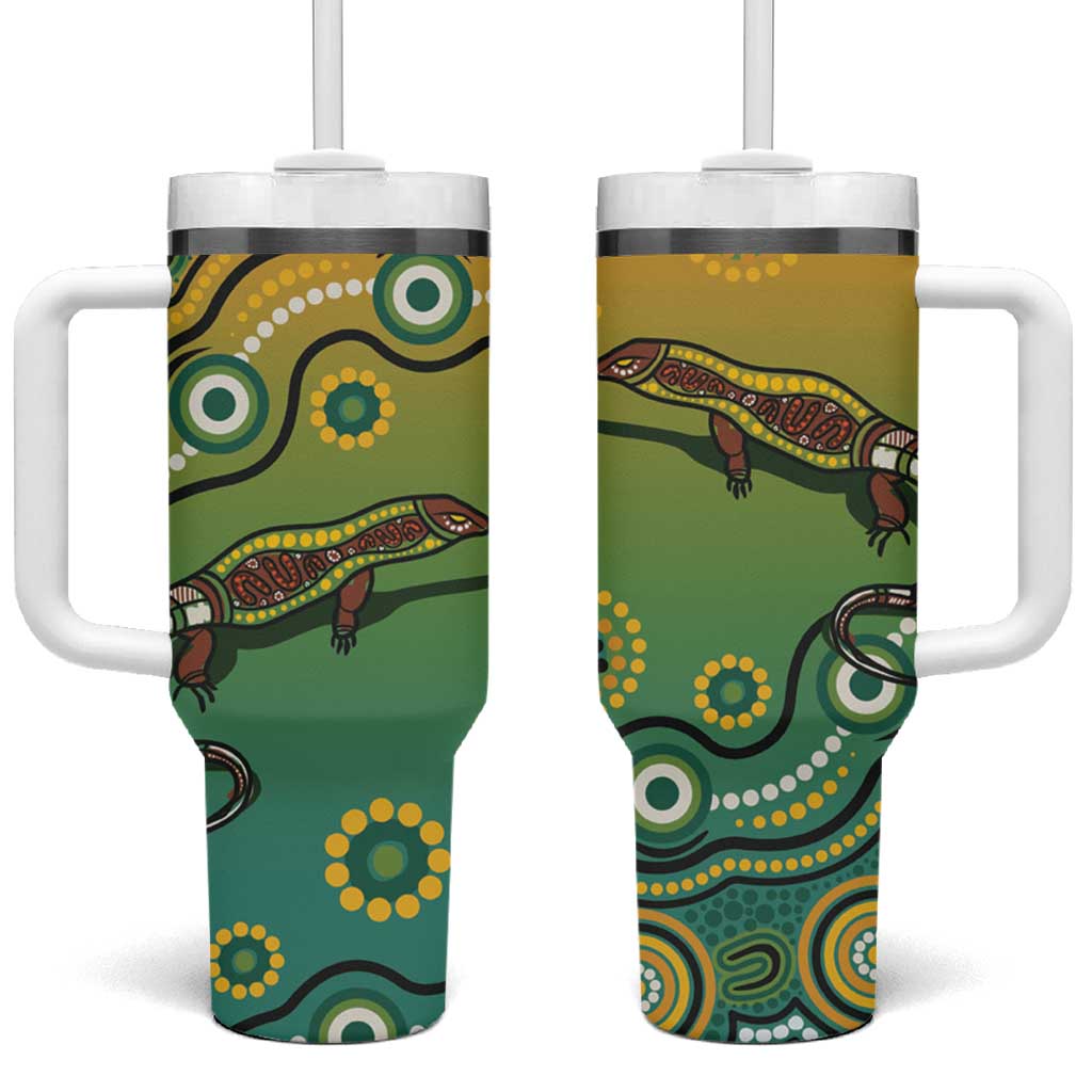 Goanna Aboriginal-style Dot Artwork Tumbler With Handle