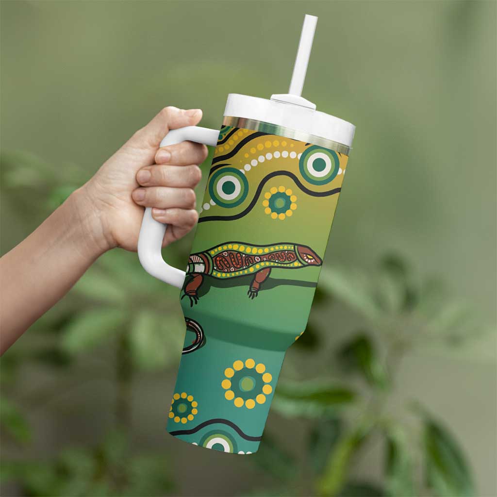 Goanna Aboriginal-style Dot Artwork Tumbler With Handle