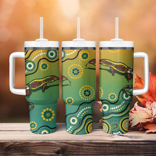 Goanna Aboriginal-style Dot Artwork Tumbler With Handle