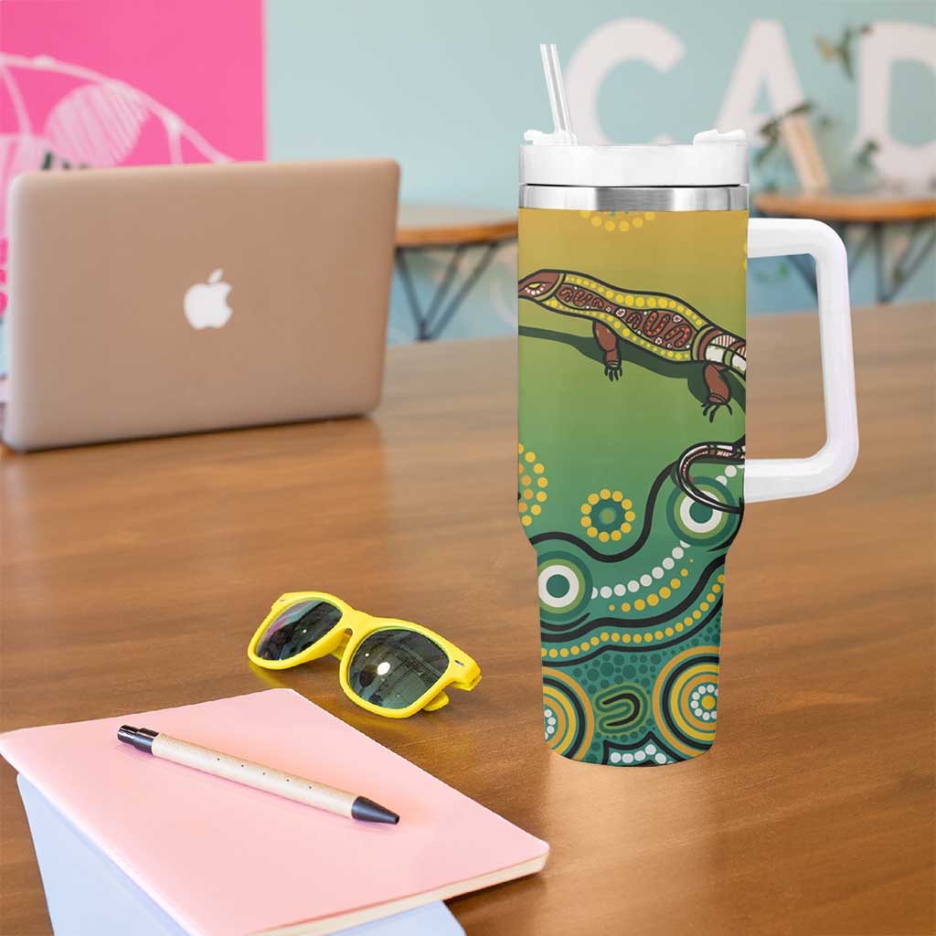 Goanna Aboriginal-style Dot Artwork Tumbler With Handle