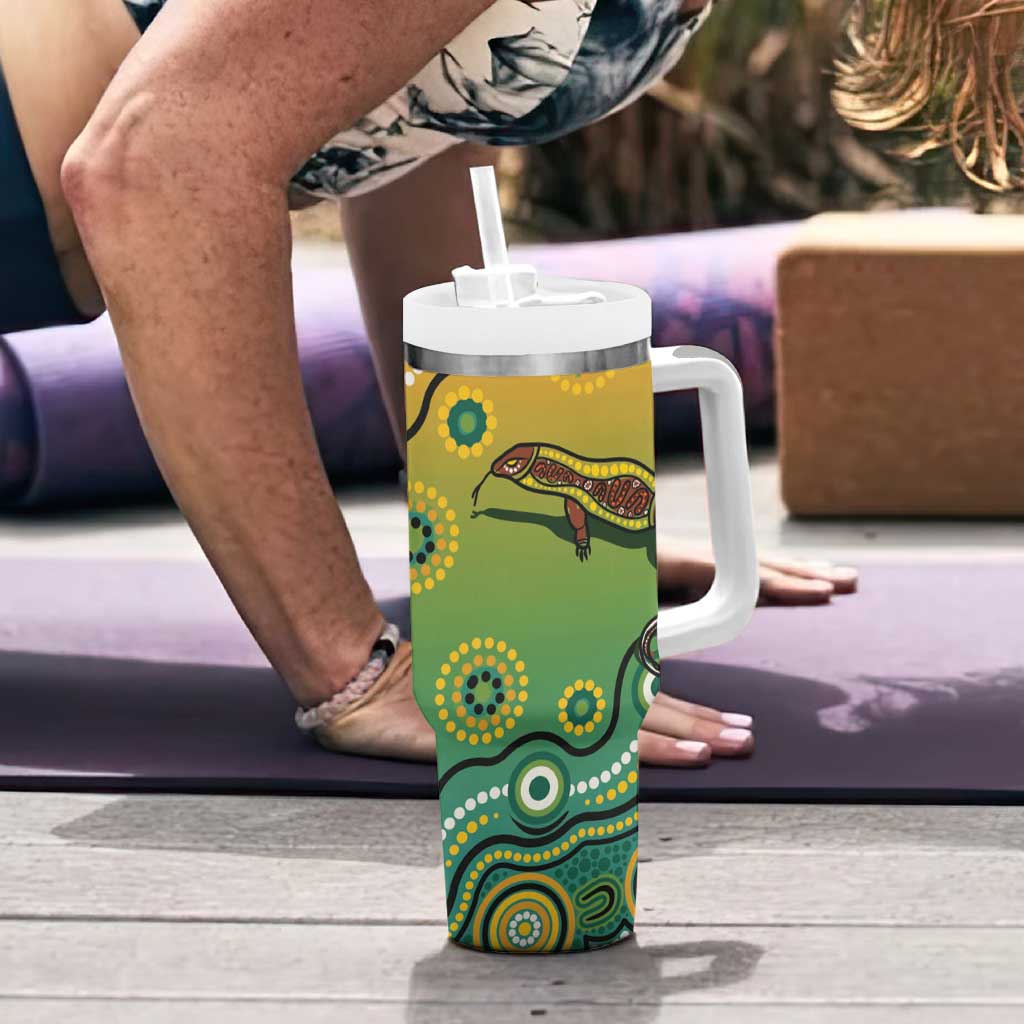 Goanna Aboriginal-style Dot Artwork Tumbler With Handle