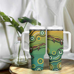 Goanna Aboriginal-style Dot Artwork Tumbler With Handle