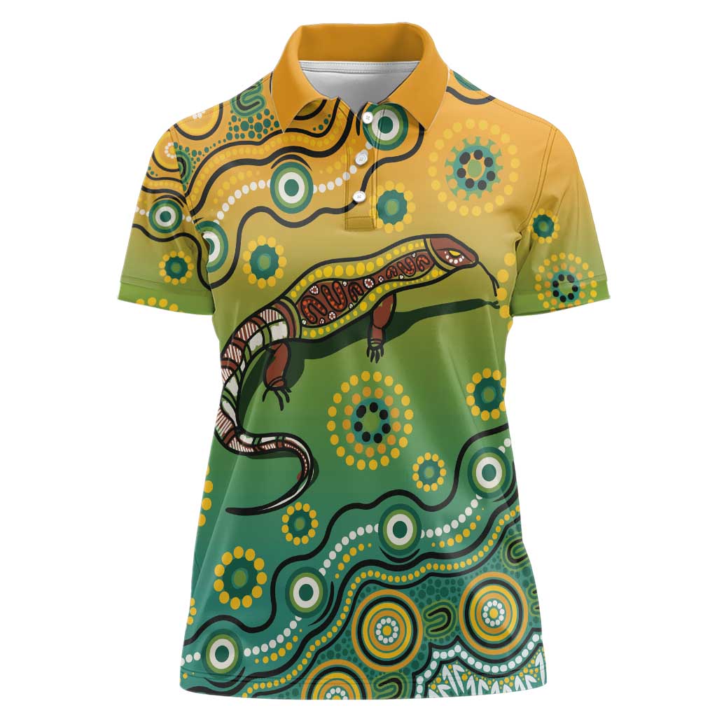 Goanna Aboriginal-style Dot Artwork Women Polo Shirt