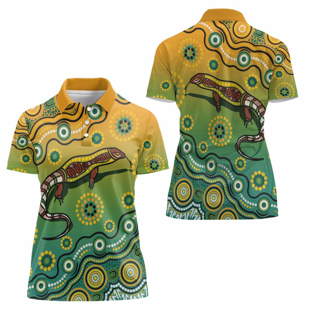 Goanna Aboriginal-style Dot Artwork Women Polo Shirt