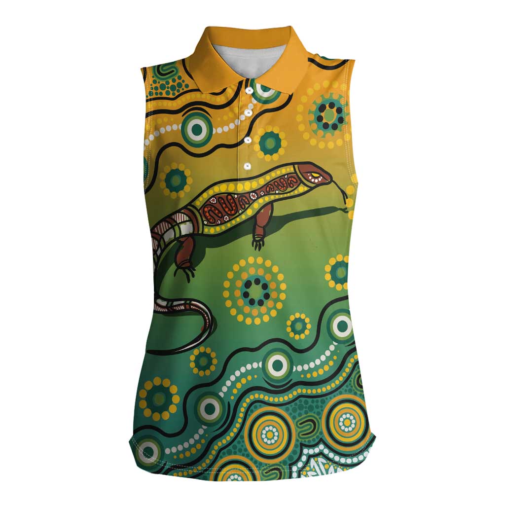 Goanna Aboriginal-style Dot Artwork Women Sleeveless Polo Shirt