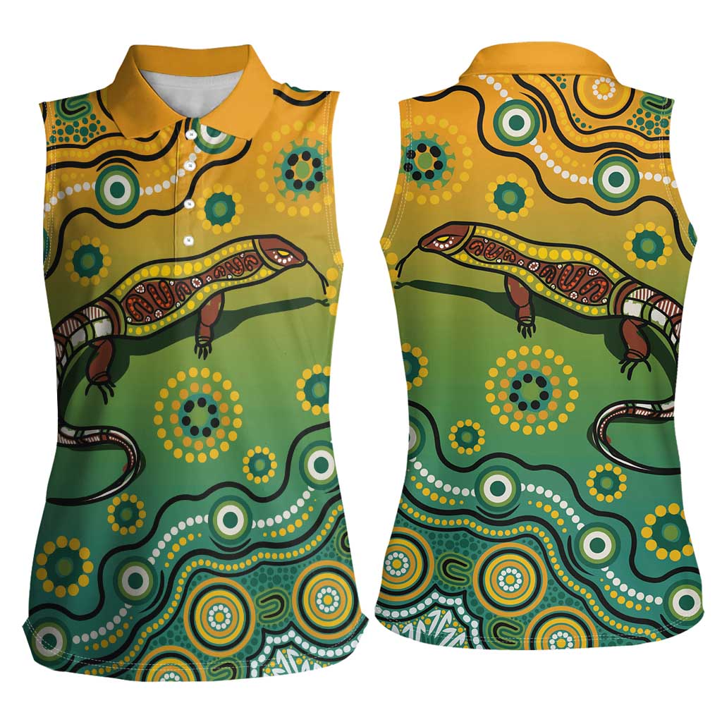 Goanna Aboriginal-style Dot Artwork Women Sleeveless Polo Shirt