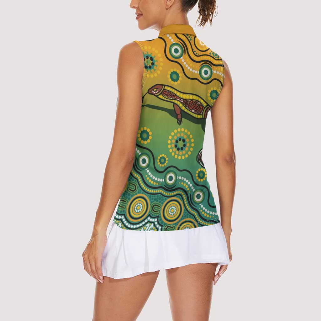 Goanna Aboriginal-style Dot Artwork Women Sleeveless Polo Shirt