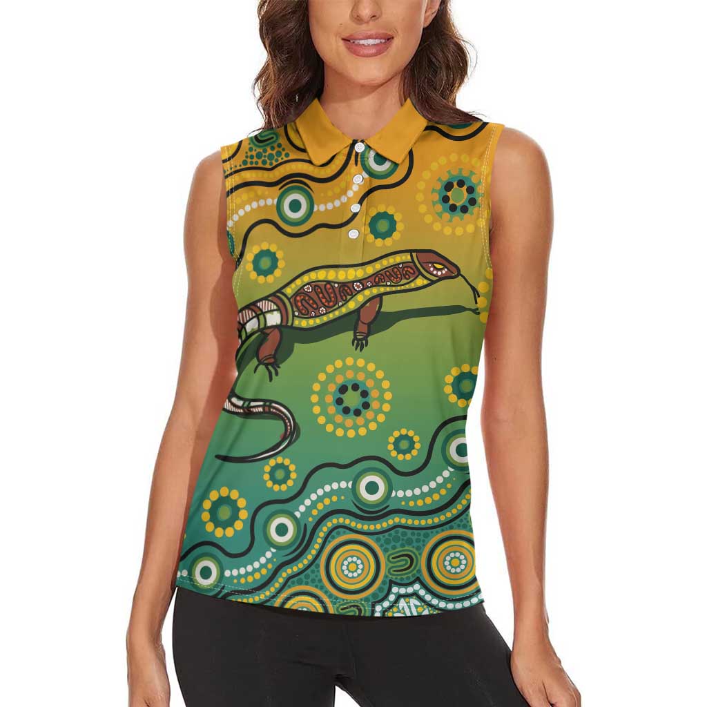 Goanna Aboriginal-style Dot Artwork Women Sleeveless Polo Shirt