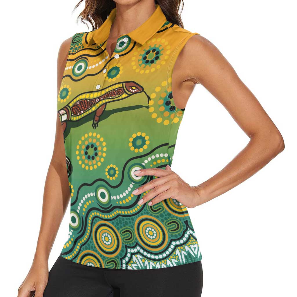 Goanna Aboriginal-style Dot Artwork Women Sleeveless Polo Shirt
