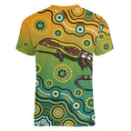 Goanna Aboriginal-style Dot Artwork Women V-Neck T-Shirt