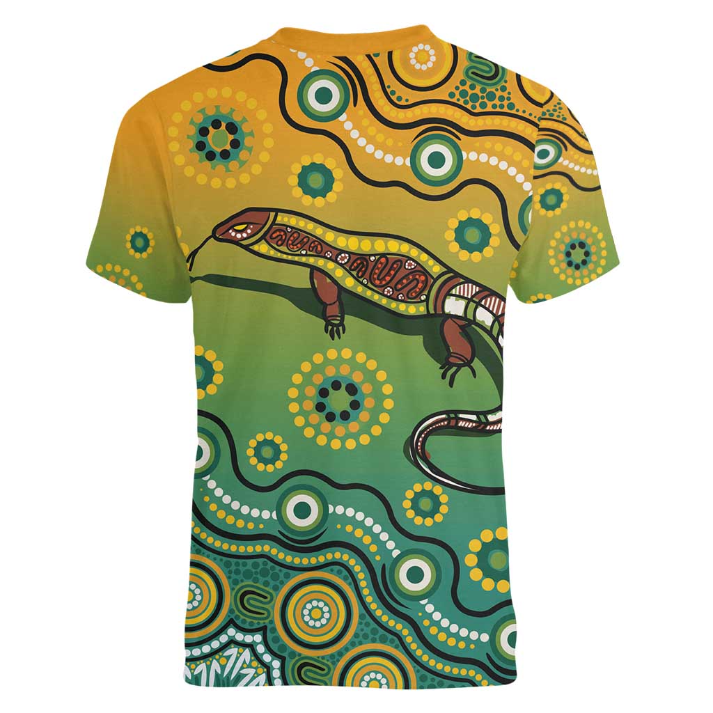 Goanna Aboriginal-style Dot Artwork Women V-Neck T-Shirt