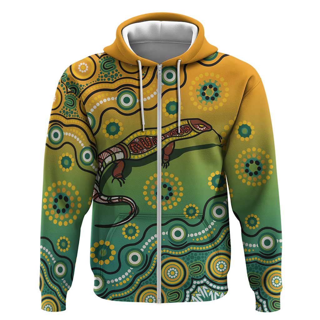 Goanna Aboriginal-style Dot Artwork Zip Hoodie