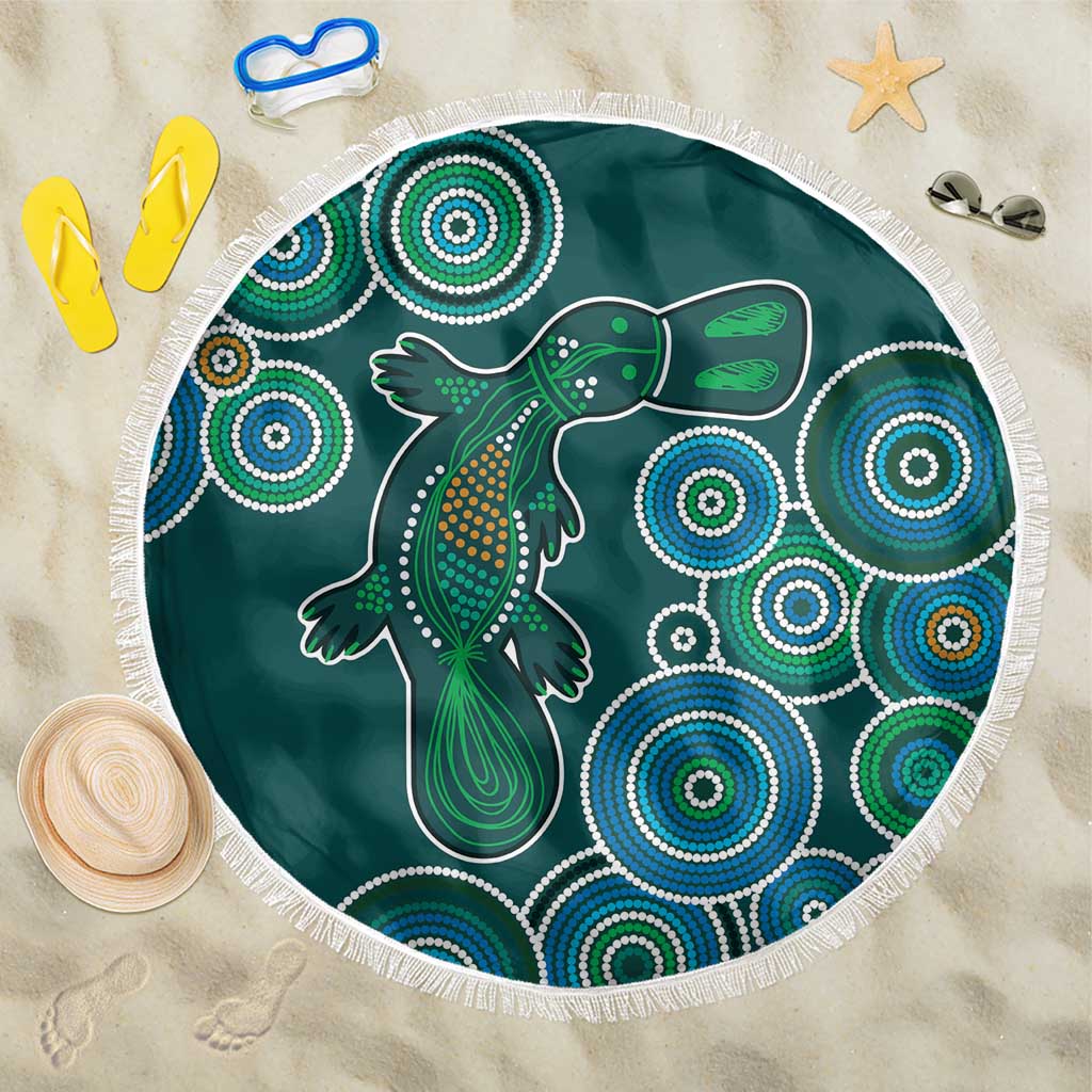 Green Platypus Aboriginal Art Beach Blanket