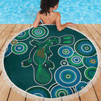 Green Platypus Aboriginal Art Beach Blanket