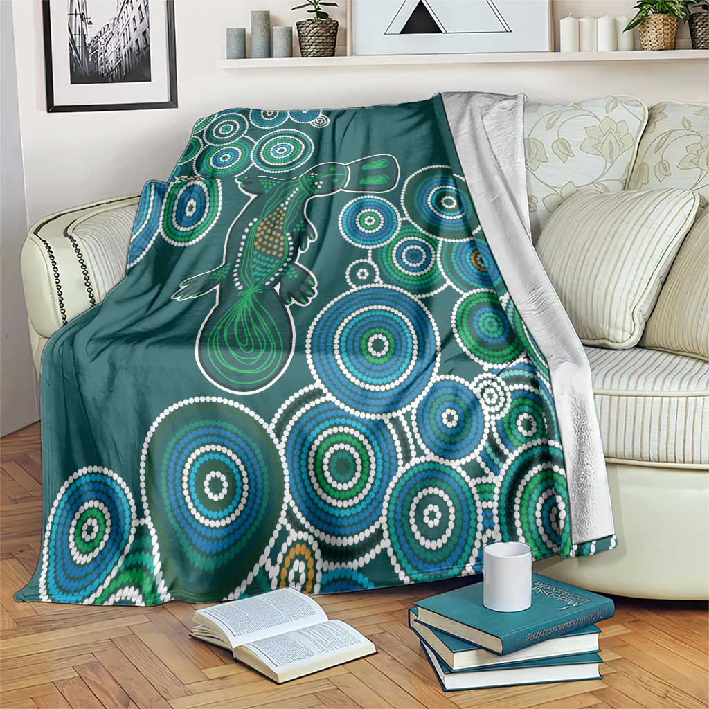 Green Platypus Aboriginal Art Blanket