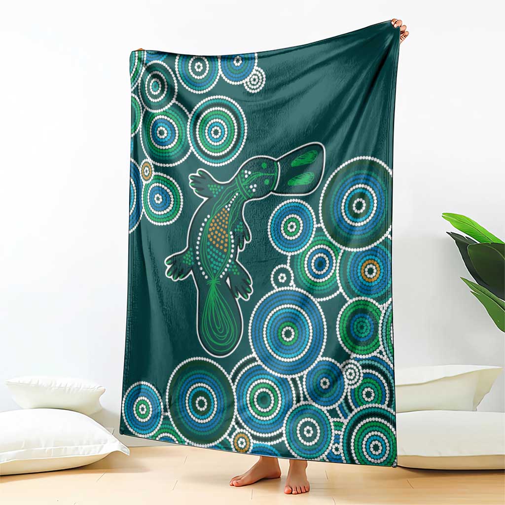 Green Platypus Aboriginal Art Blanket