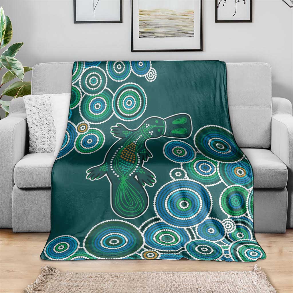 Green Platypus Aboriginal Art Blanket