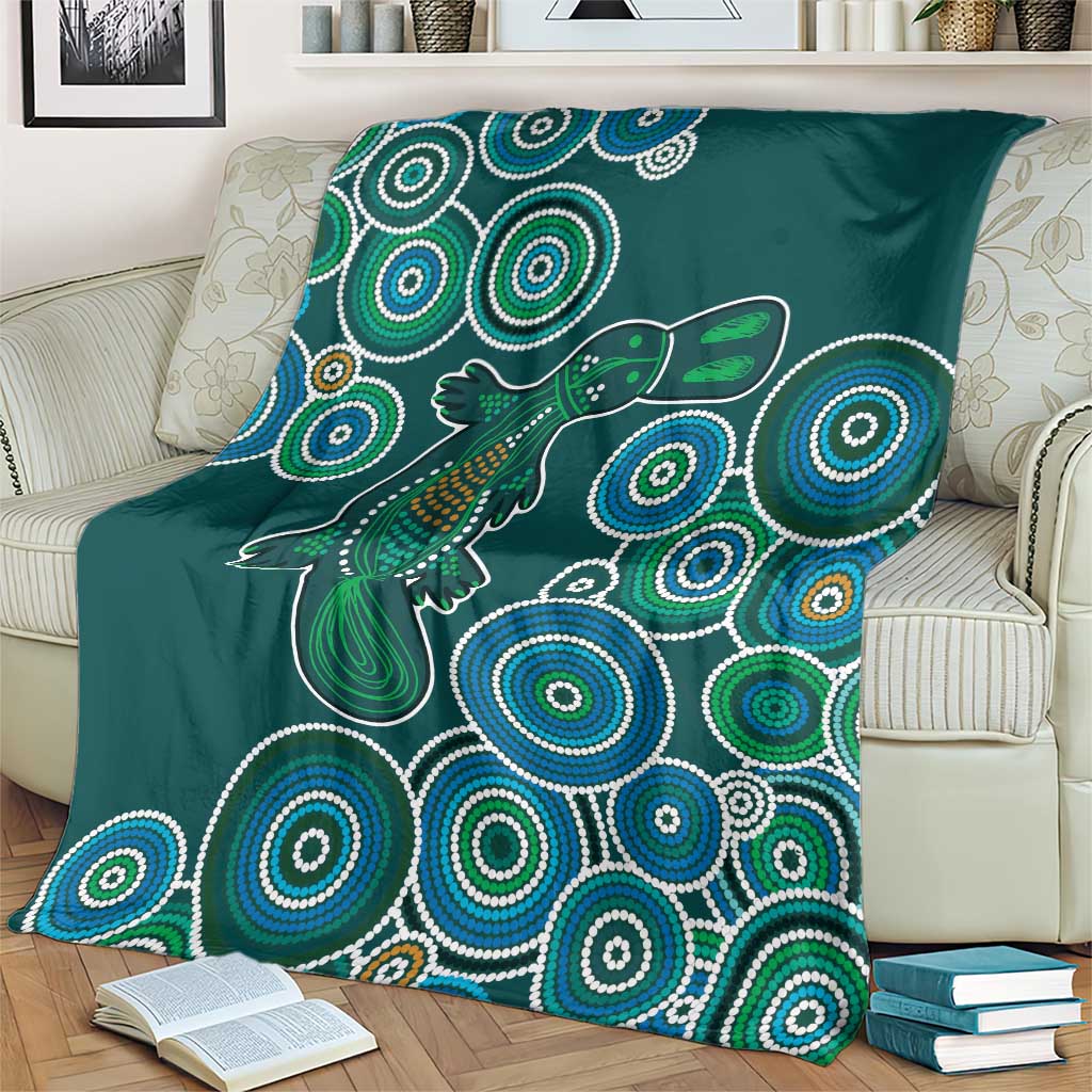 Green Platypus Aboriginal Art Blanket