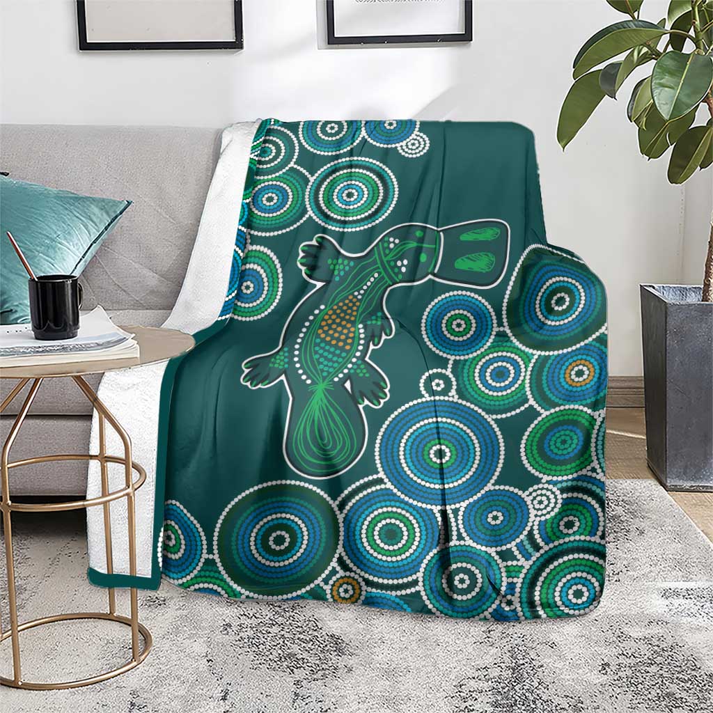 Green Platypus Aboriginal Art Blanket