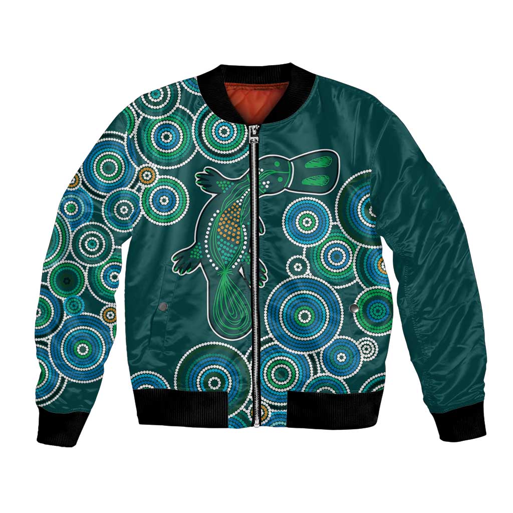 Green Platypus Aboriginal Art Bomber Jacket