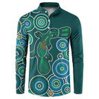 Green Platypus Aboriginal Art Button Sweatshirt