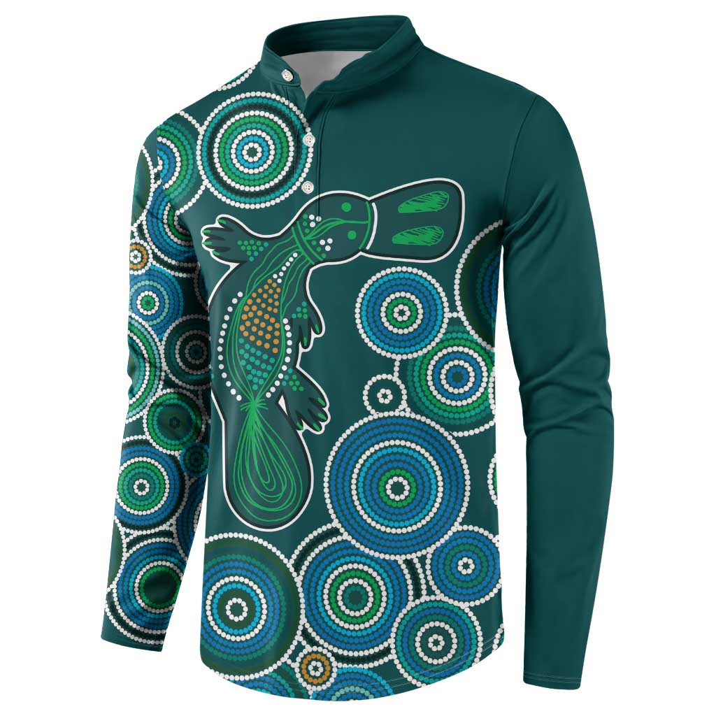 Green Platypus Aboriginal Art Button Sweatshirt