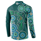 Green Platypus Aboriginal Art Button Sweatshirt