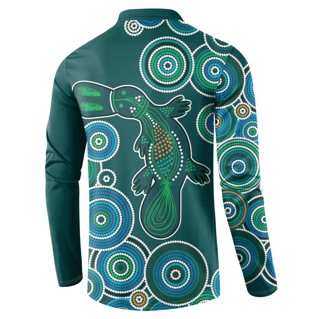 Green Platypus Aboriginal Art Button Sweatshirt