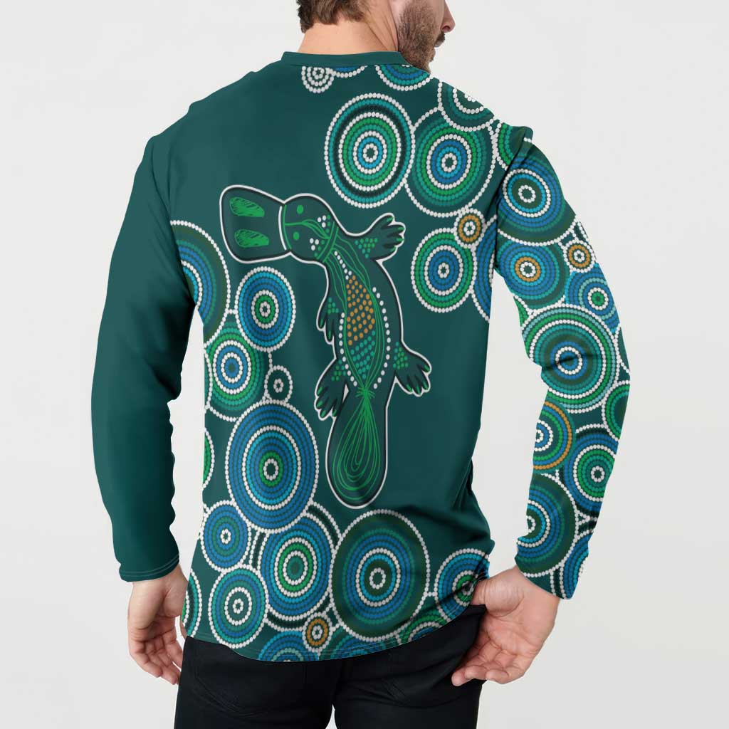 Green Platypus Aboriginal Art Button Sweatshirt