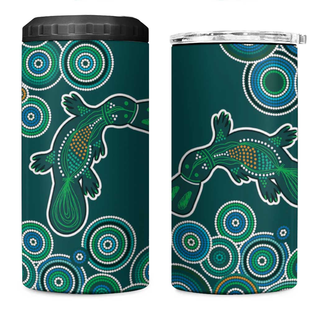 Green Platypus Aboriginal Art 4 in 1 Can Cooler Tumbler