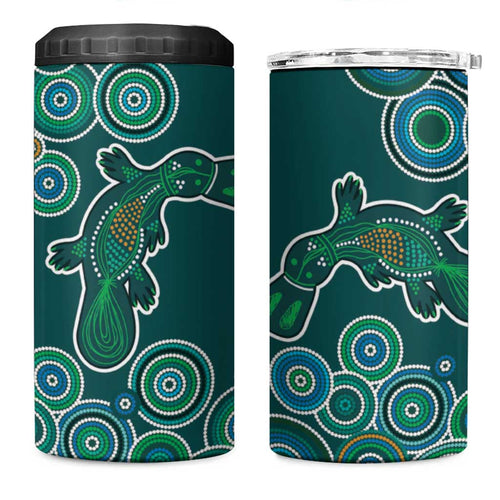 Green Platypus Aboriginal Art 4 in 1 Can Cooler Tumbler