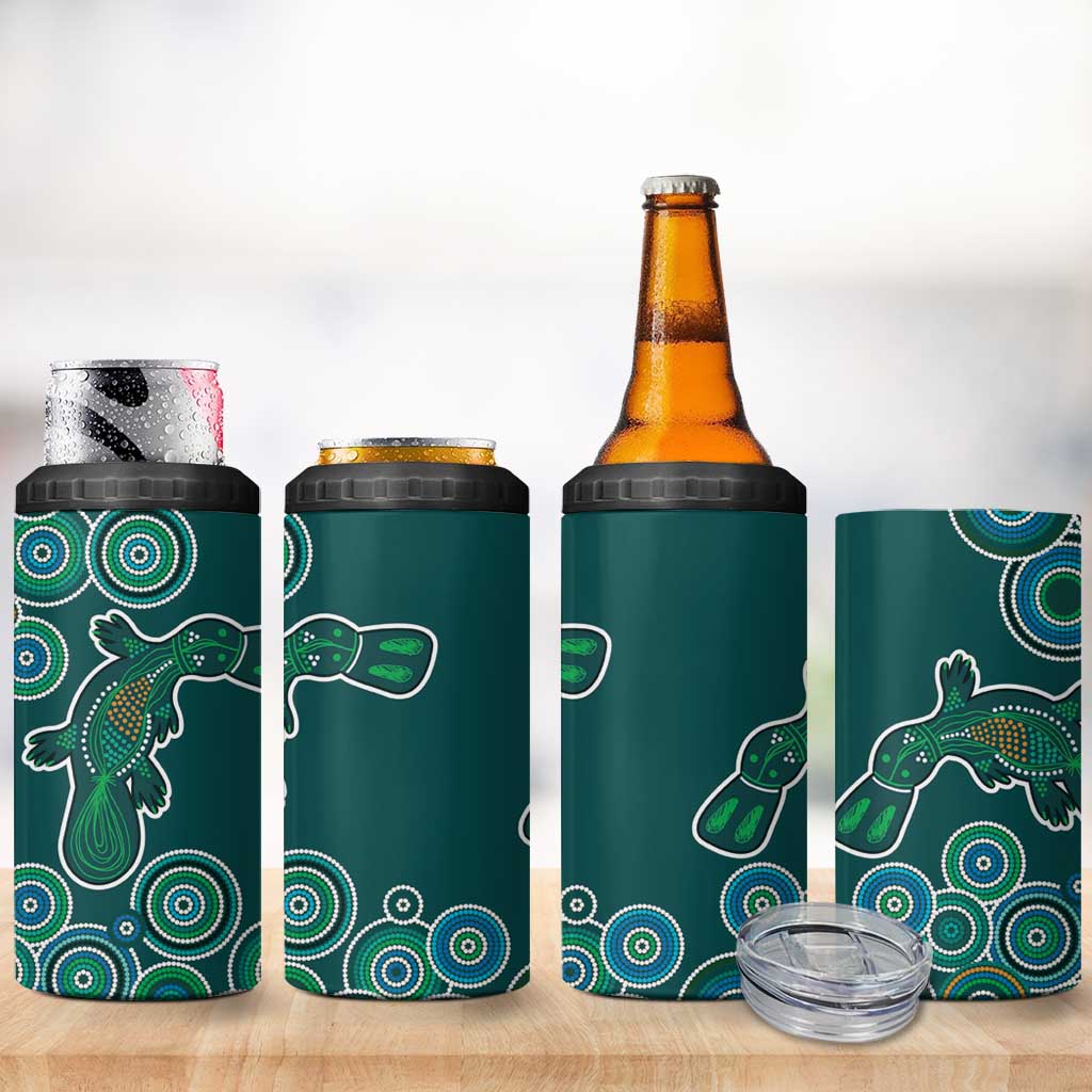 Green Platypus Aboriginal Art 4 in 1 Can Cooler Tumbler