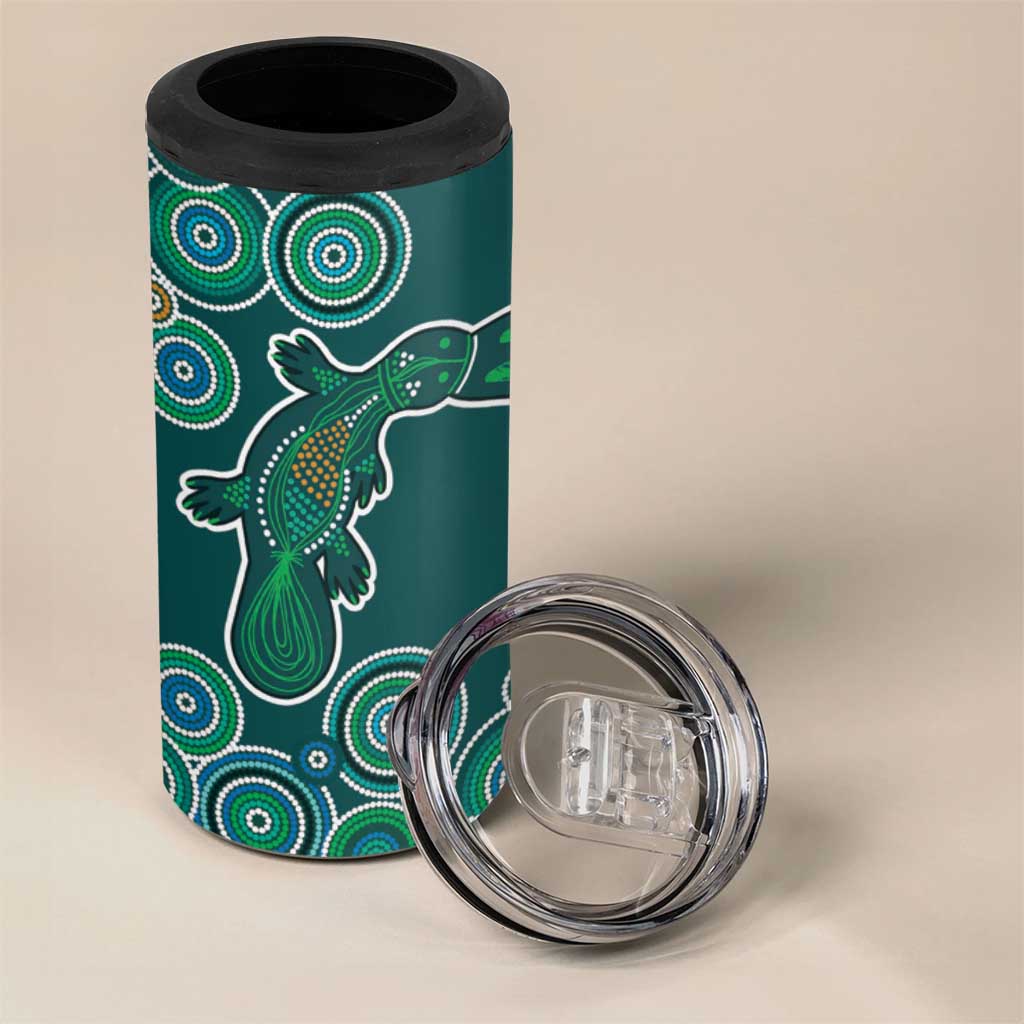 Green Platypus Aboriginal Art 4 in 1 Can Cooler Tumbler