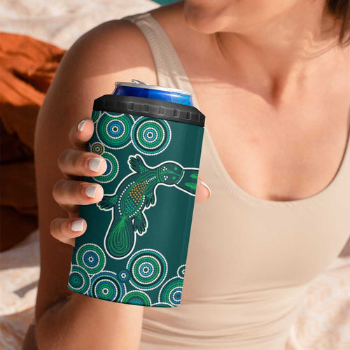 Green Platypus Aboriginal Art 4 in 1 Can Cooler Tumbler