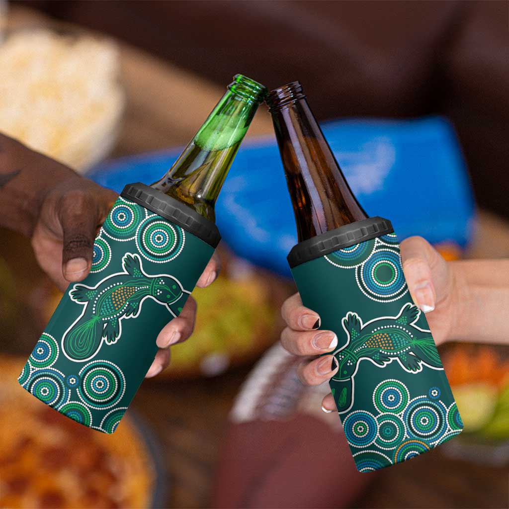 Green Platypus Aboriginal Art 4 in 1 Can Cooler Tumbler