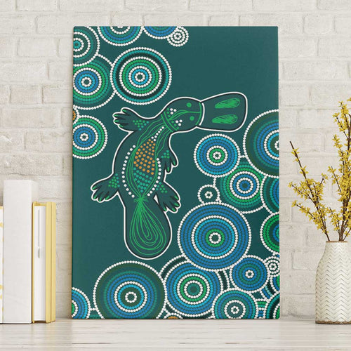 Green Platypus Aboriginal Art Canvas Wall Art