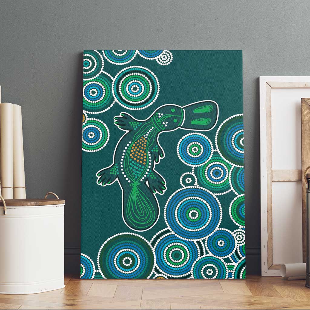 Green Platypus Aboriginal Art Canvas Wall Art