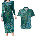 Green Platypus Aboriginal Art Couples Matching Long Sleeve Bodycon Dress and Hawaiian Shirt