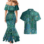 Green Platypus Aboriginal Art Couples Matching Mermaid Dress and Hawaiian Shirt