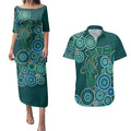 Green Platypus Aboriginal Art Couples Matching Puletasi and Hawaiian Shirt