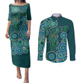 Green Platypus Aboriginal Art Couples Matching Puletasi and Long Sleeve Button Shirt