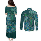 Green Platypus Aboriginal Art Couples Matching Puletasi and Long Sleeve Button Shirt