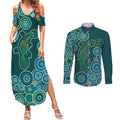 Green Platypus Aboriginal Art Couples Matching Summer Maxi Dress and Long Sleeve Button Shirt