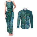 Green Platypus Aboriginal Art Couples Matching Tank Maxi Dress and Long Sleeve Button Shirt