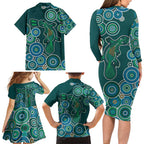 Green Platypus Aboriginal Art Family Matching Long Sleeve Bodycon Dress and Hawaiian Shirt