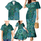 Green Platypus Aboriginal Art Family Matching Mermaid Dress and Hawaiian Shirt
