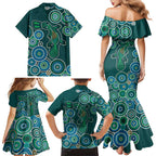 Green Platypus Aboriginal Art Family Matching Mermaid Dress and Hawaiian Shirt