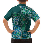 Green Platypus Aboriginal Art Family Matching Off The Shoulder Long Sleeve Dress and Hawaiian Shirt
