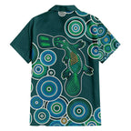 Green Platypus Aboriginal Art Family Matching Off The Shoulder Long Sleeve Dress and Hawaiian Shirt